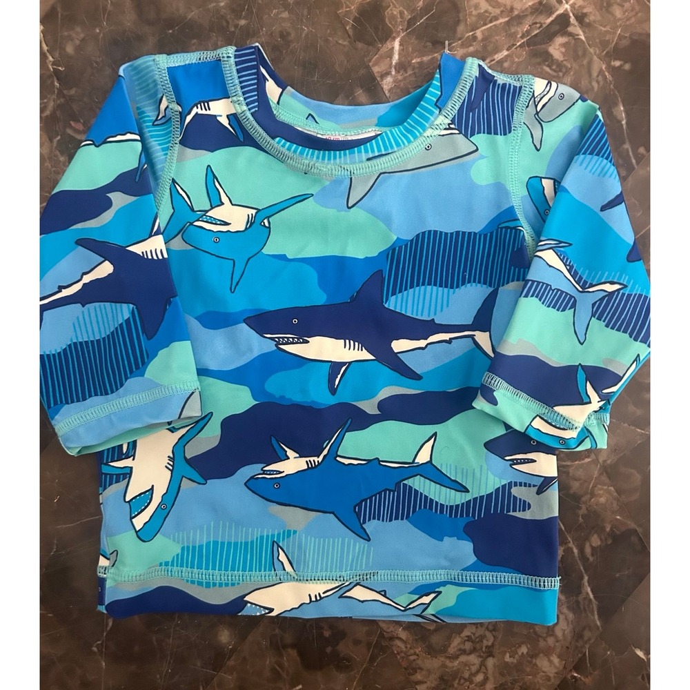 Hanna Andersson Baby Swim Rash Guard Blue Sharks Size 3-6 Months